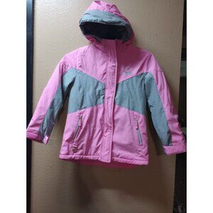 Gerry girls pink and gray faux fur hood jacket coat girls 10/12 medium
